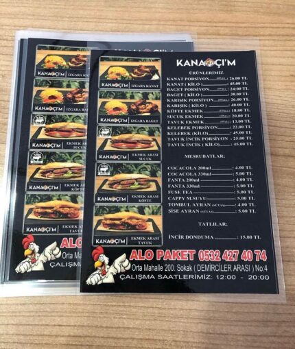 Menü Baskı Üretim 10 Adet